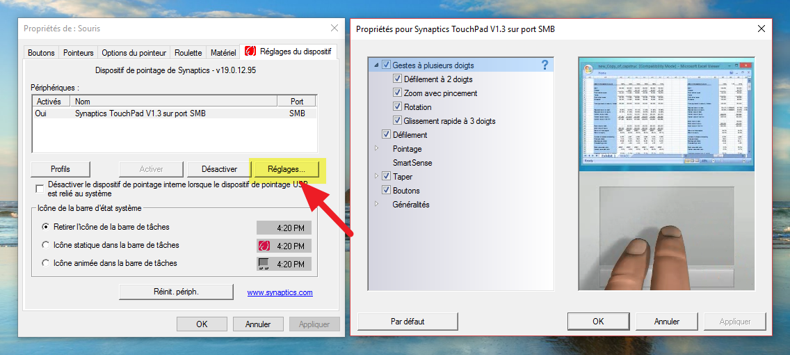 synaptics souris touchpad pavé tactile easytutoriel