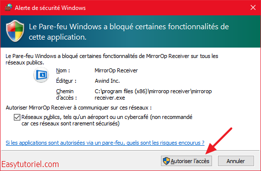alerte securite mirrorop receiver