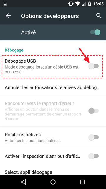 debogage USB active android