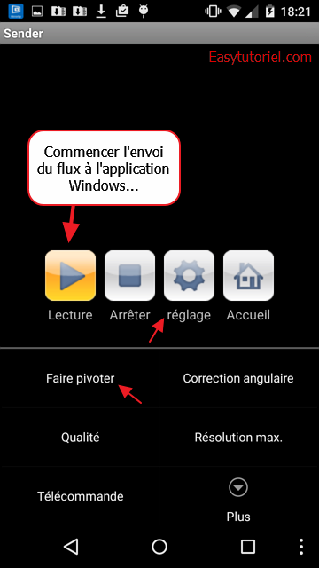 lecture envois faire pivoter reglages
