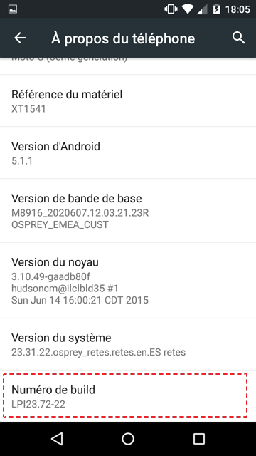 numero de build activer option developpeurs