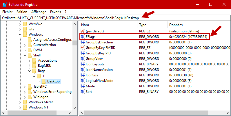 reparer windows sauvegarde icones position windows 10 14