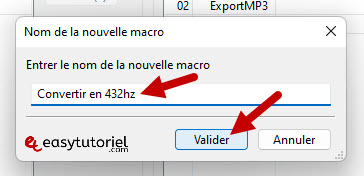conversion audacity hauteur pitch 440 432 frequence musique chanson windows 11 nom de la nouvelle macro