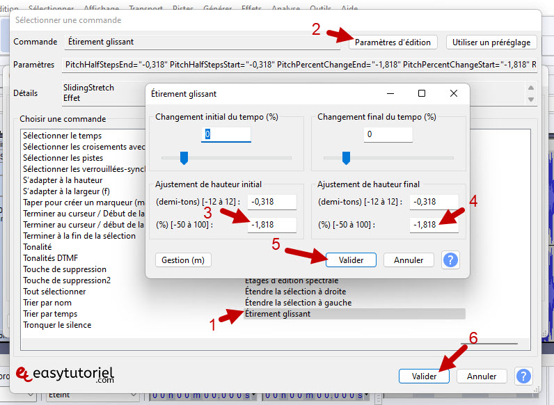 conversion audacity hauteur pitch 440 432 frequence musique chanson windows 13 etirement glissant2