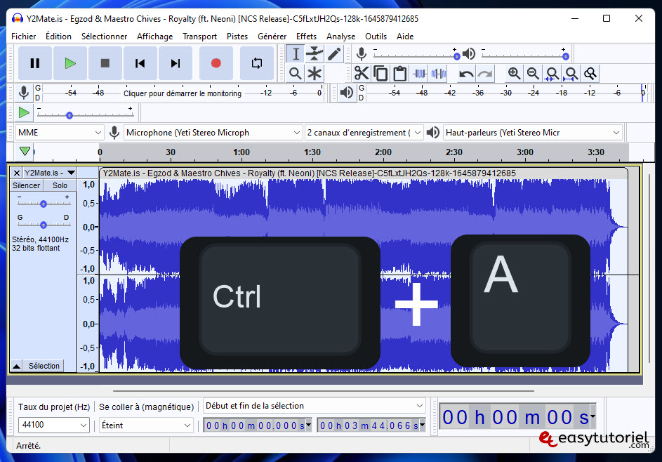 conversion audacity hauteur pitch 440 432 frequence musique chanson windows 5 ctrl a