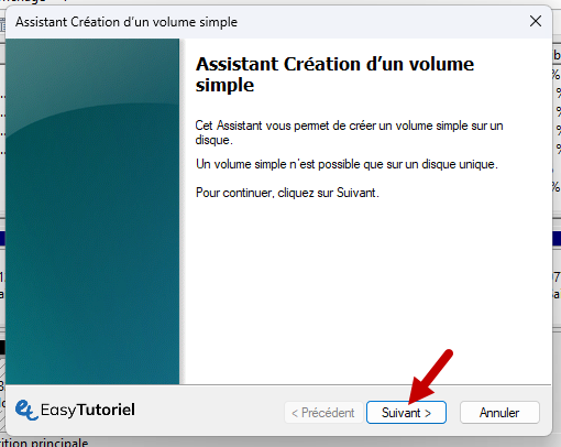 assistant creation d un volume simple