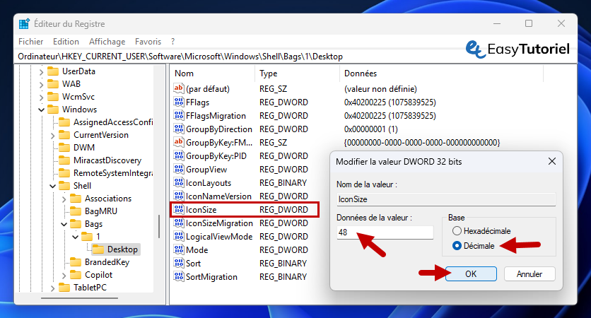 iconsize regedit registre