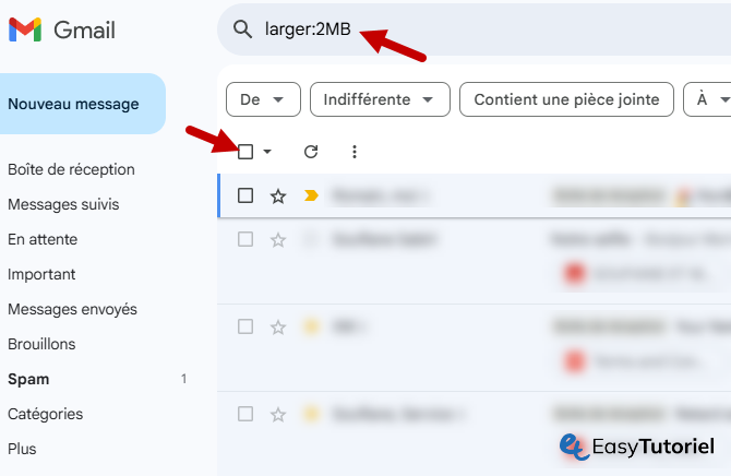 gmail messages volumineux 2MB
