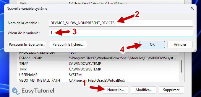 nouvelle variable systeme devmgr show nonpresent devices 1
