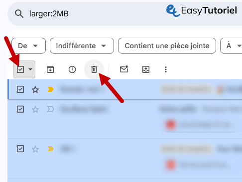 selectionner supprimer gmail