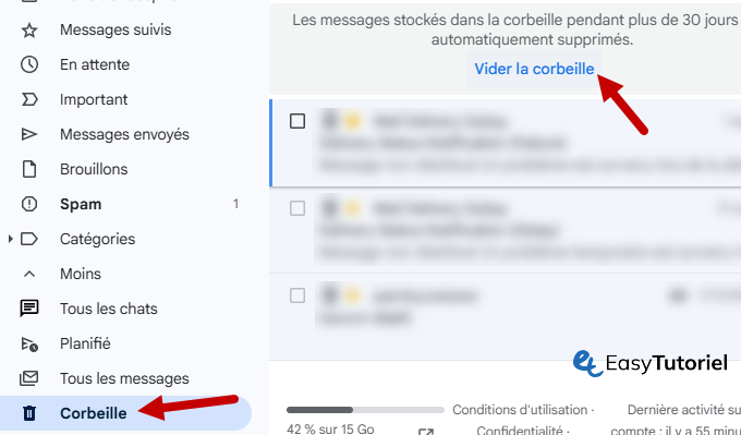 vider la corbeille gmail