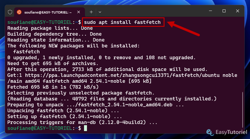 sudo apt install fastfetch ubuntu