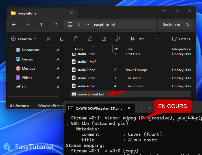 conversion flac en mp3 en cours