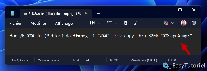 convertir plusieurs fichiers flac en mp3 notepad