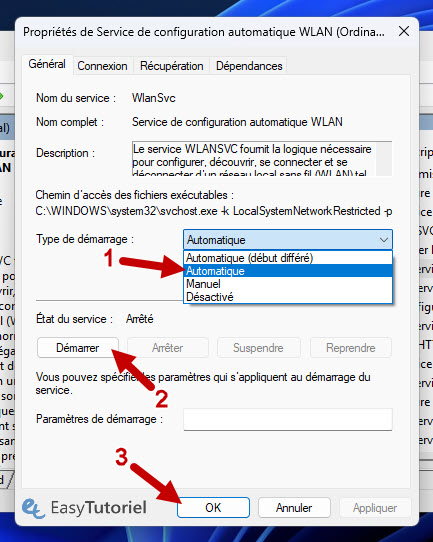 wlansvc demarrer automatique
