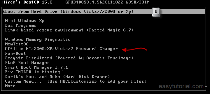 hiren boot cd password reset