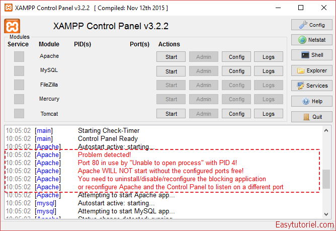 09 xampp порт 80 блок занят