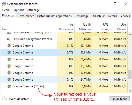 google chrome 32bit gestionnaire taches