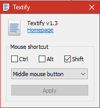 textify shift middle mouse button