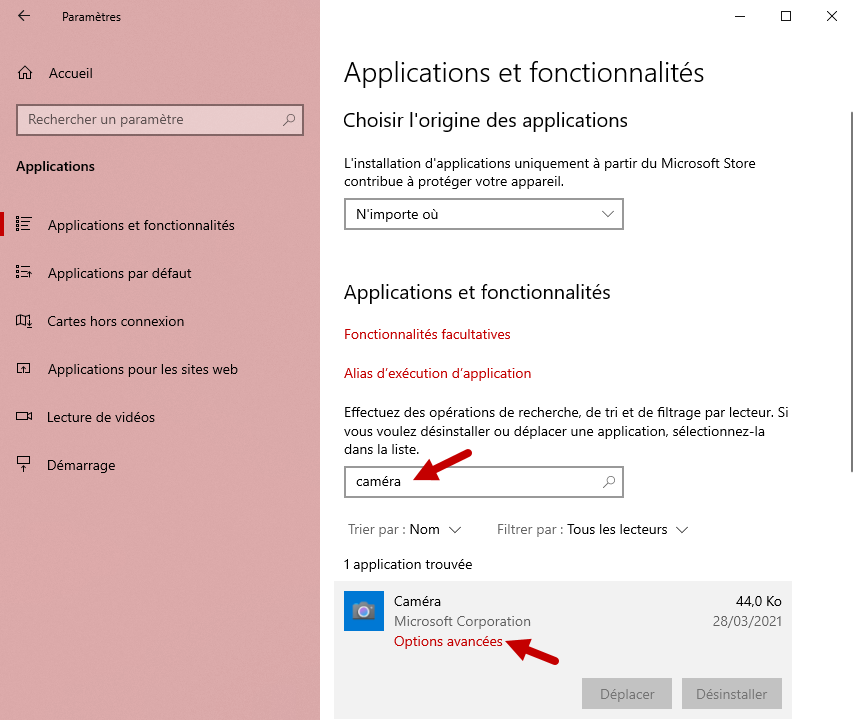 reinitialiser application windows 10 3