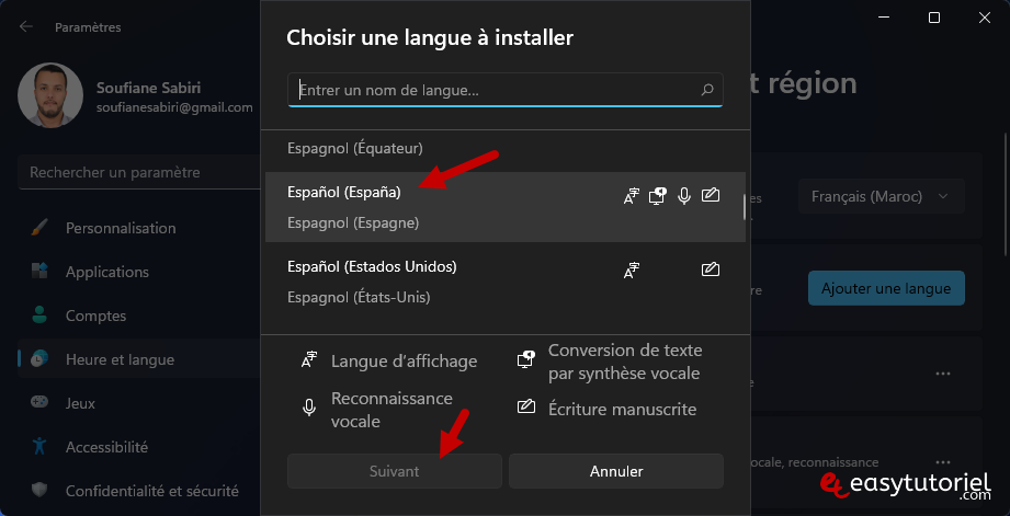 changer langue affichage windows 11 4 espanol choisir une langue a installer