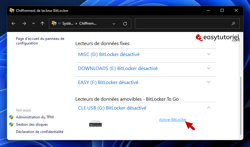 crypter cle usb disque dur windows 11 bitlocker 2 activer bitlocker