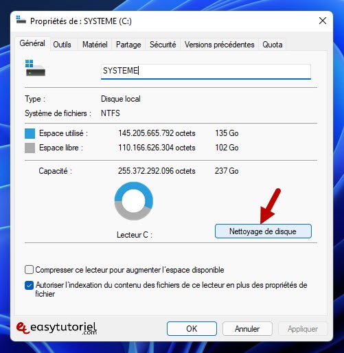 nettoyer windows 11 rapide optimiser tuto 2 nettoyage du disque proprietes