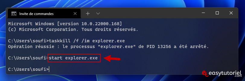 redemarrer explorer exe explorateur de fichiers windows 11 10 4 start explorer invite de commandes cmd