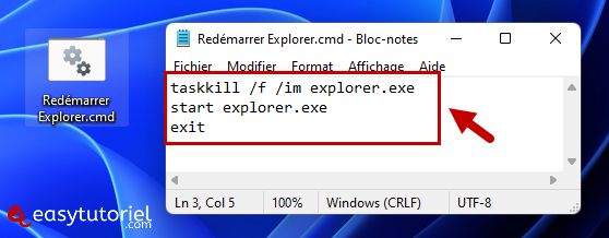 redemarrer explorer exe explorateur de fichiers windows 11 10 7 cmd file