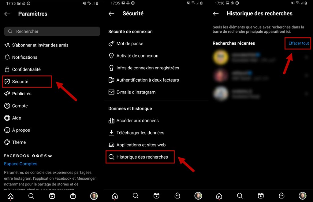 supprimer historique instagram application mobile smartphone ios android 2