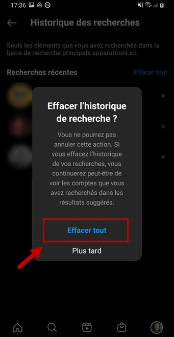 supprimer historique instagram application mobile smartphone ios android 3