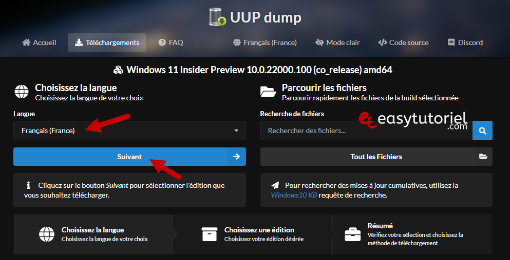 telecharger ISO windows 11 windows 10 UUP dump officiel microsoft 3 francais
