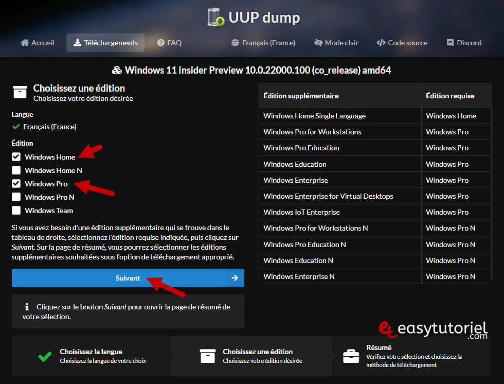 telecharger ISO windows 11 windows 10 UUP dump officiel microsoft 4 editions