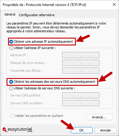 configurer adresse ip windows 11 10 proprietes obtenir adresse IP automatiquement