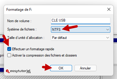 fichier volumineux cle usb 13 formatage ntfs