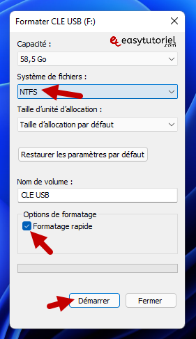 fichier volumineux cle usb 8 formater ntfs