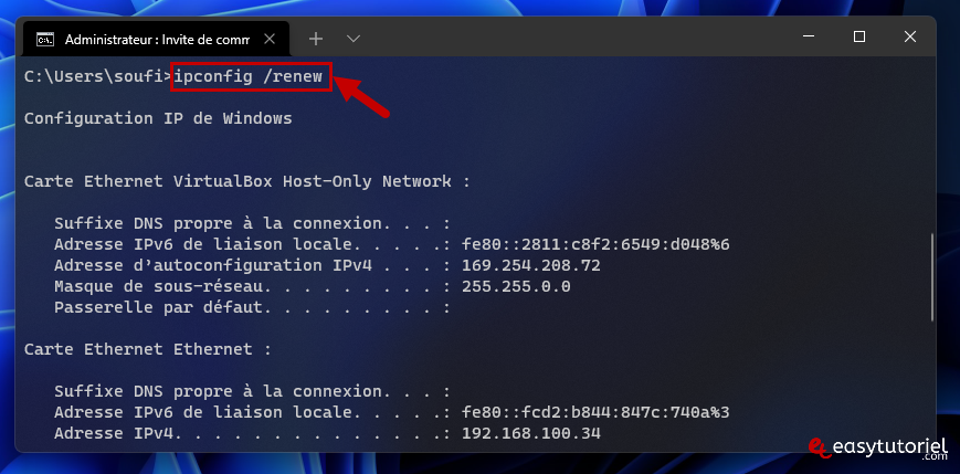 reparer pas d acces internet 3 ipconfig renew release cmd