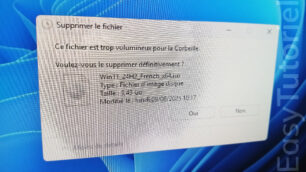 ce fichier est trop volumineux pour la Corbeille solution
