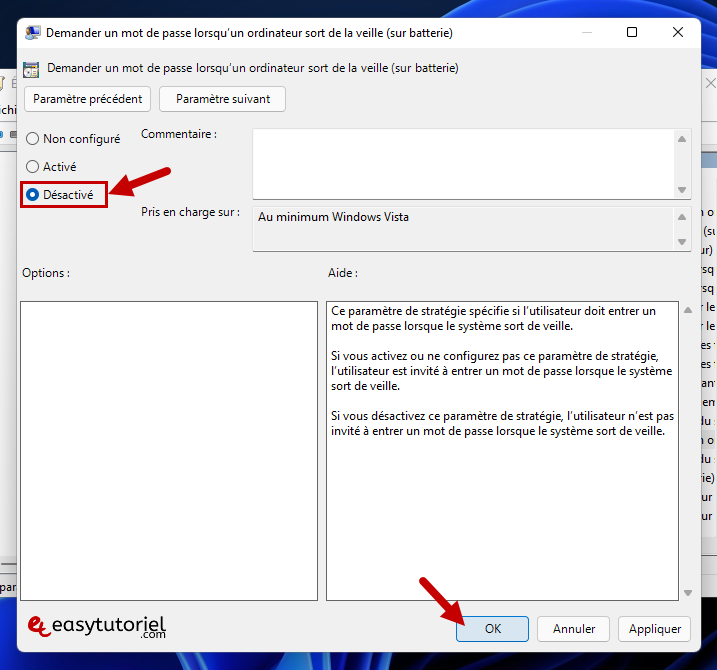 desactiver supprimer mot de passe veille windows 11 6 demander un mot de passe desactive batterie