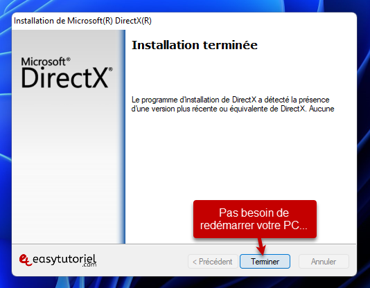 reparer erreur 0xc00007b windows logiciel solution 9 installation directx terminee