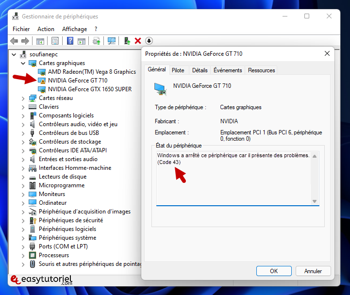 solution erreur code 43 nvidia windows 2 erreur gestionnaire de peripheriques