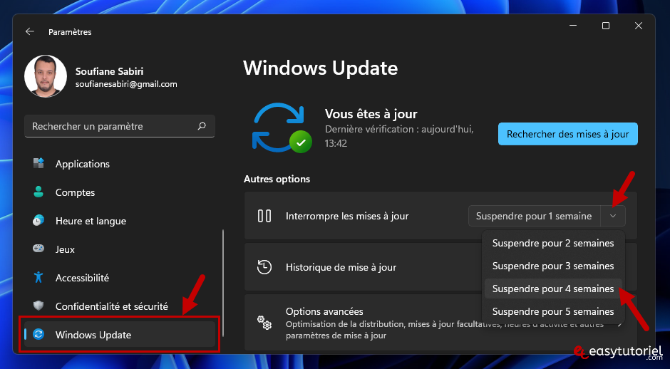 bloquer windows update 1 suspendre mises a jour parametres