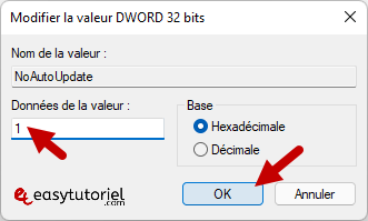 bloquer windows update 10 modifier valeur dword 32 bits