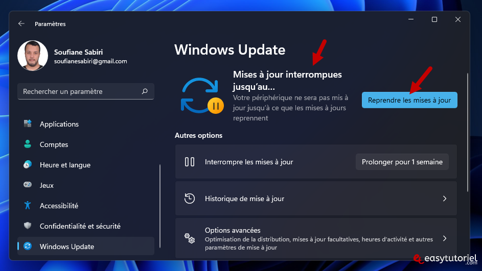 bloquer windows update 2 reprendre mises a jour