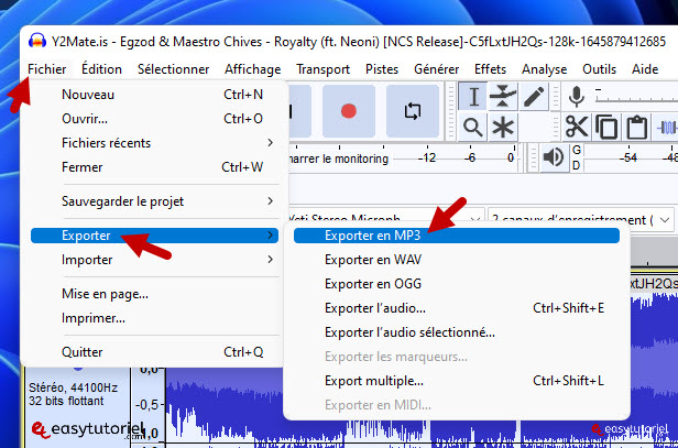 conversion audacity hauteur pitch 440 432 frequence musique chanson windows 8 exporter fichier mp3