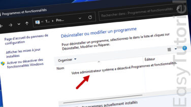 desactiver programmes et fonctionnalites panneau de configuration