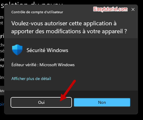 augmenter securite windows 6 autoriser lapplication a apporter des modifcations