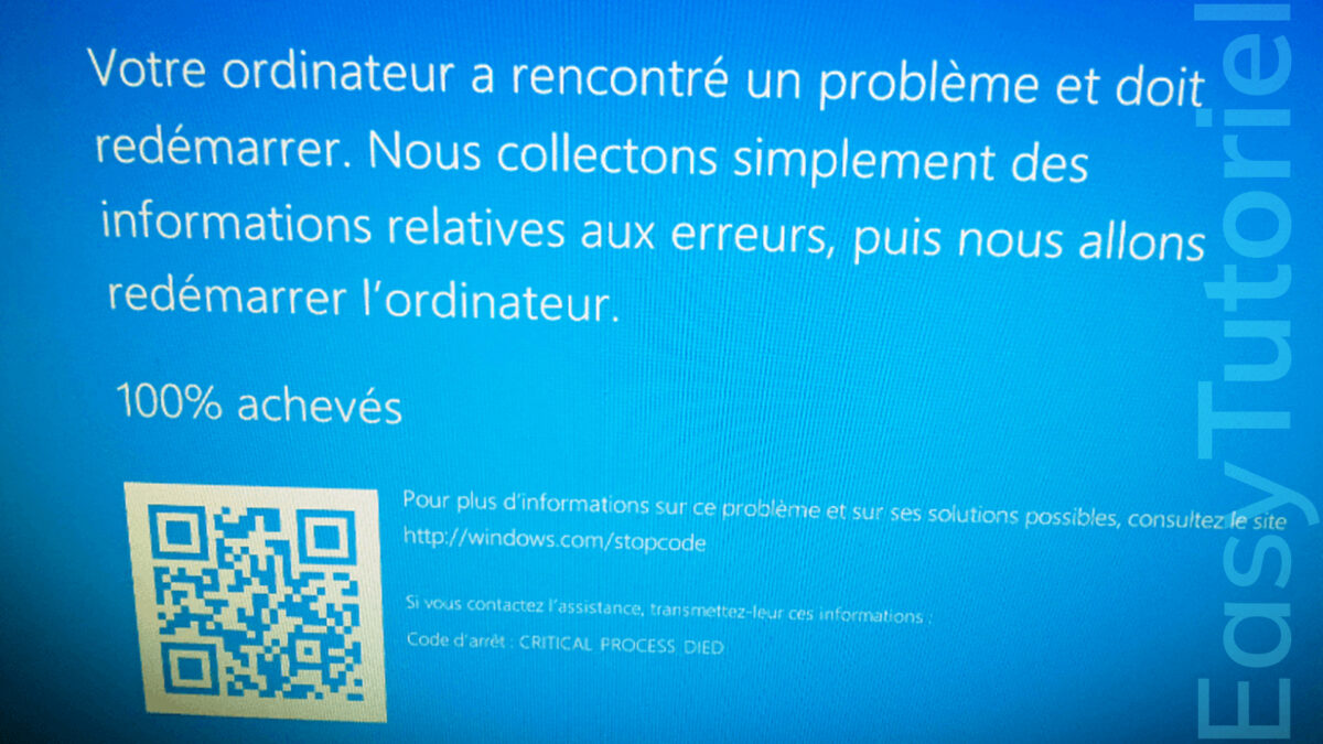 erreur ecran bleu CRITICAL PROCESS DIED bsod solution