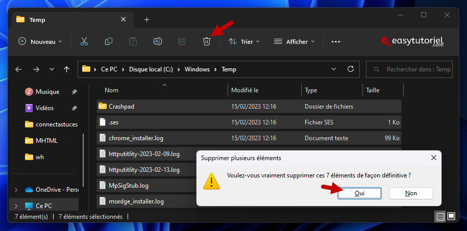 supprimer fichiers temporaires windows 11 9 temp dossier
