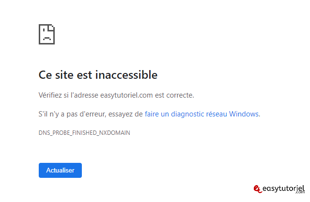 erreur ce site est inaccessible dns probe finished